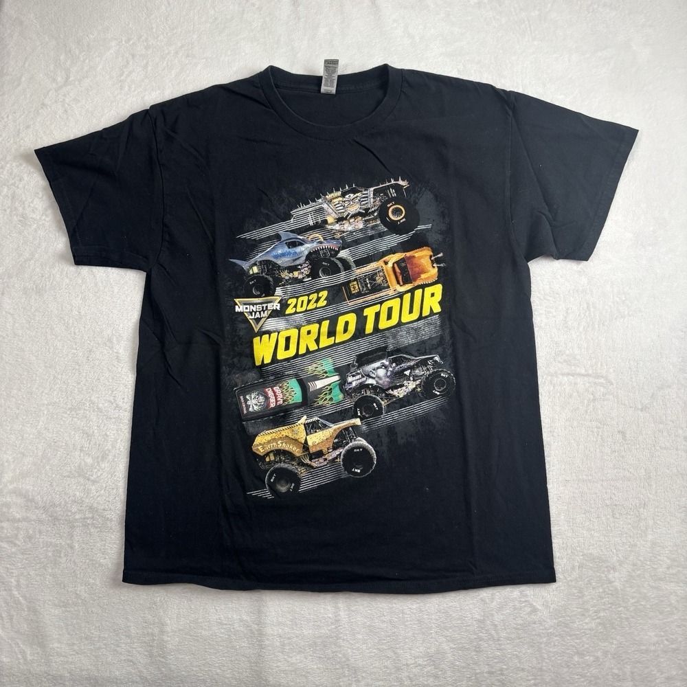 Gildan 2022 World Tour Monster Jam Black Short Sleeve Graphic Shirt Men's Large